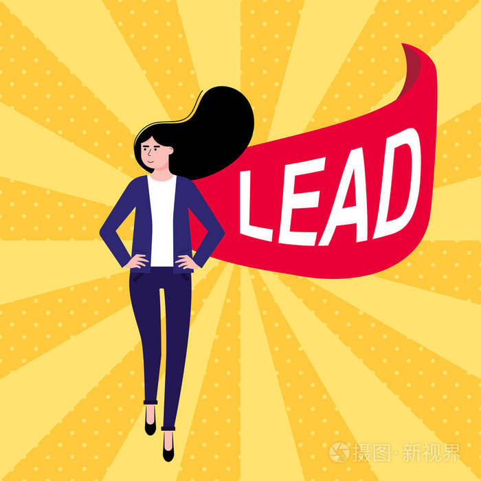 成功的女性领导商业女性西装和红色斗篷与铅平风格设计矢量插图隔离在