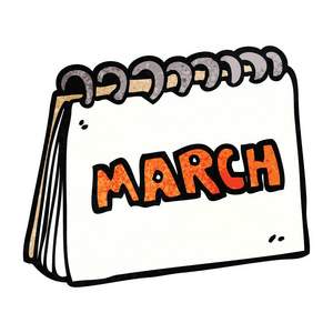 三月日历卡通涂鸦日历显示三月照片