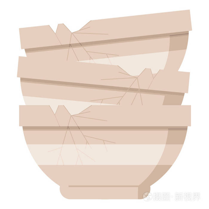 一堆破裂的旧碗图形矢量插图图标插画