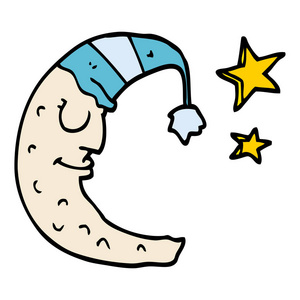 卡通涂鸦月亮和睡帽