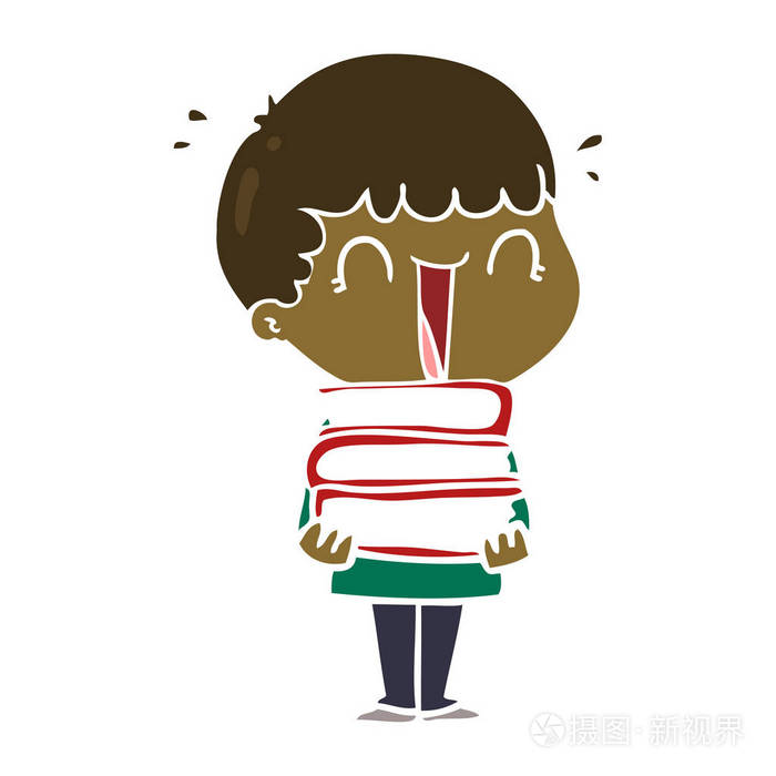 笑平色的卡通人物拿着一叠书