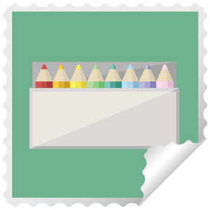 一包彩色铅笔图形方形贴纸邮票