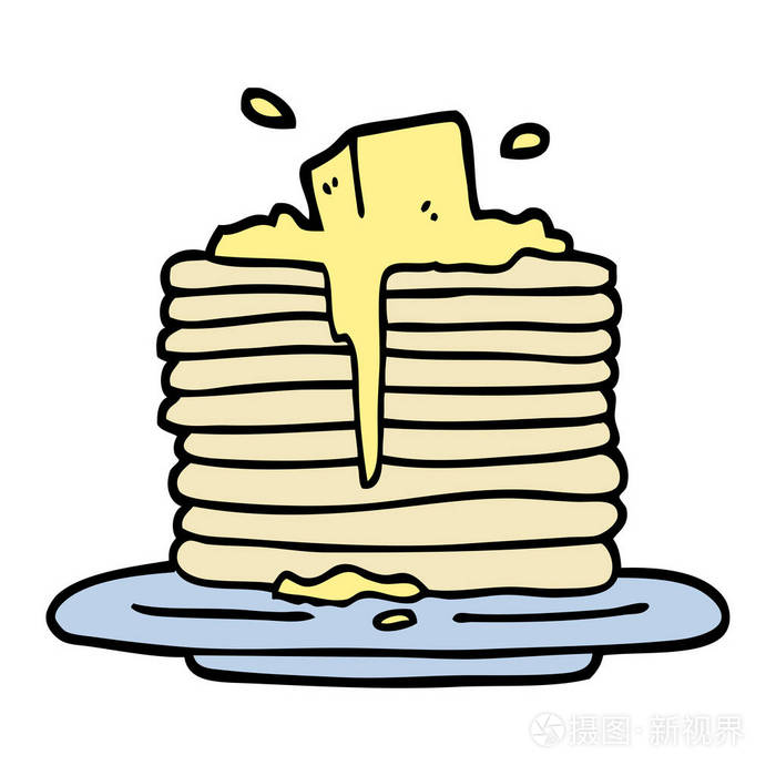 手绘涂鸦式卡通黄油在煎饼上融化