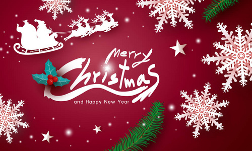 圣诞快乐，新年快乐，红色背景矢量插图设计
