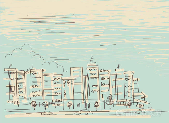 矢量城市风景手绘涂鸦背景