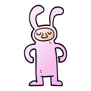 矢量梯度插图卡通男子装扮成兔子