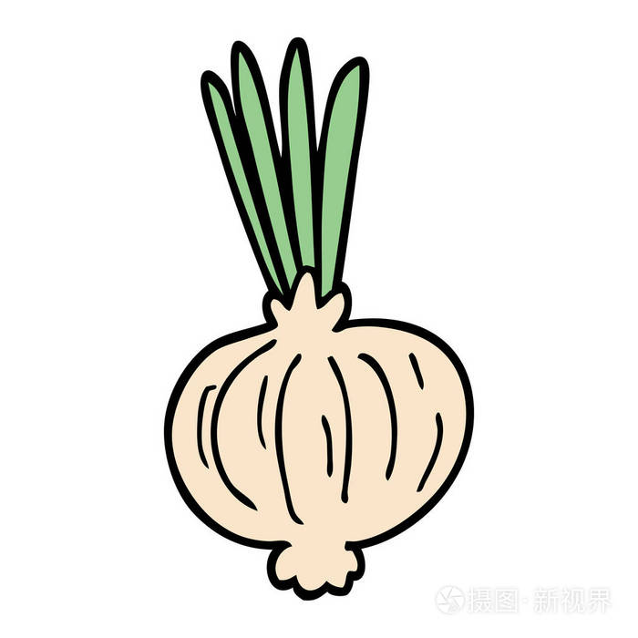 白色背景上的卡通涂鸦洋葱