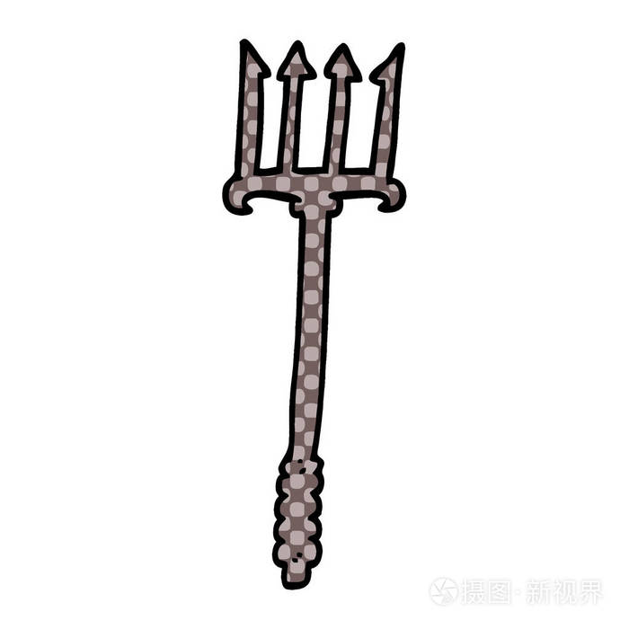 白色背景上孤立的卡通涂鸦三叉戟