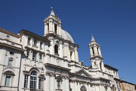  Agnese in Agone church in Piazza Navona. Baroque facade.