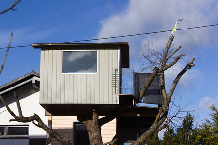 德国南部农村地区的建筑和小屋，12月初，慕尼黑和斯图加特附近有阳光明媚的蓝天