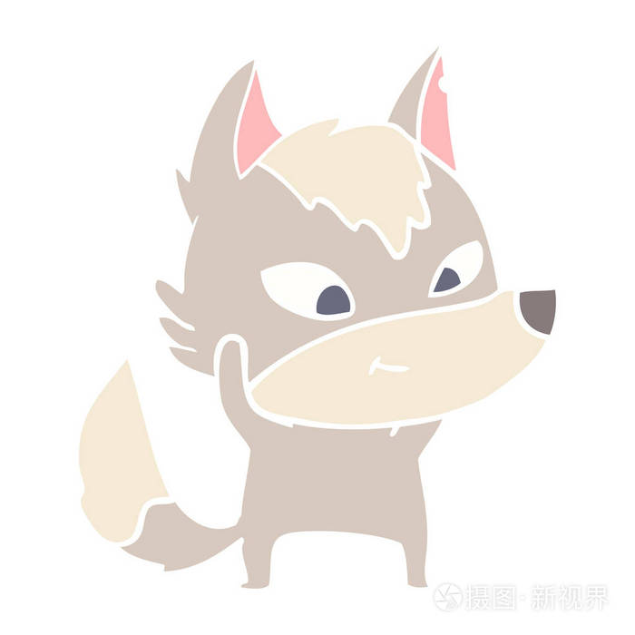 友好的平色风格卡通狼