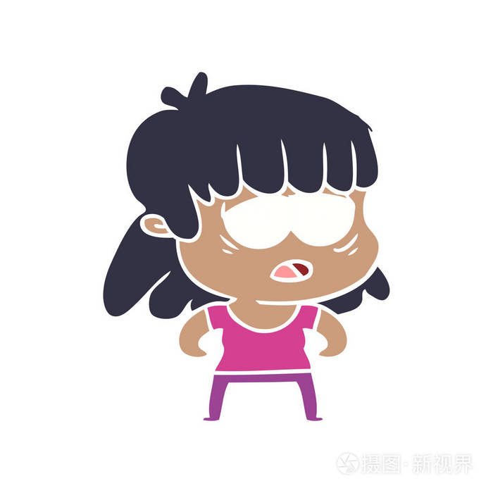 平色风格卡通疲惫的女人