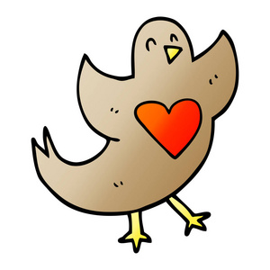 卡通涂鸦鸟与爱的心