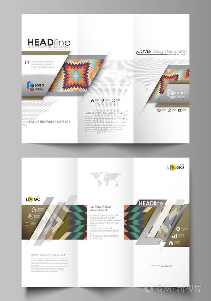 三折叠小册子商业模板在双方.平面设计中的抽象向量布局.