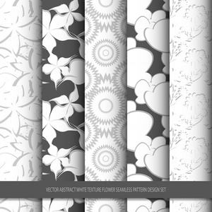 矢量抽象白色纹理花卉无缝图案设计集，包括白色图案样本内部