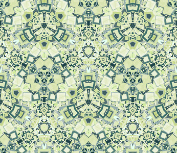 万花筒抽象无缝图案背景。 由绿色的几何形状组成。 作为纹理和艺术作品的设计元素是有用的。