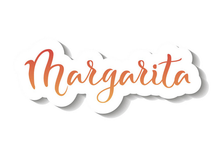 现代书法字母玛格丽塔红色橙色渐变白色轮廓和白色背景阴影酒吧菜单，鸡尾酒，广告，咖啡厅，餐厅，包装，荧光棒。