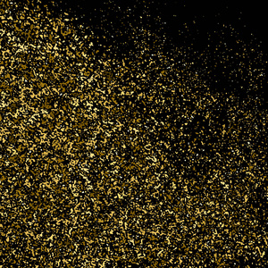 金色闪光的纹理隔离在黑色上。 琥珀颗粒的颜色。 庆祝背景。 纸屑的金色爆炸。 设计元素。 矢量插图EPS10。