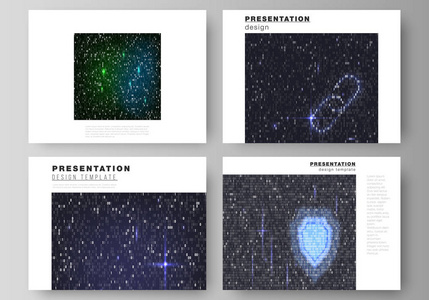 演示文稿幻灯片的简约抽象矢量布局设计业务模板。二进制代码背景。人工智能, 大数据, 编码或黑客概念, 数字技术背景
