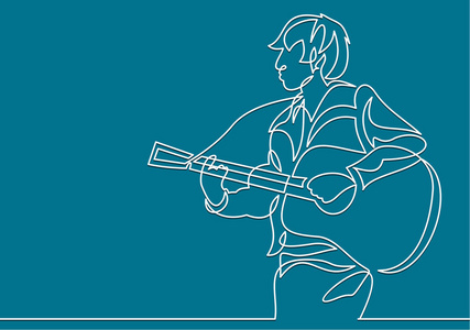 矢量音乐家男子吉他概念。平面设计插图。