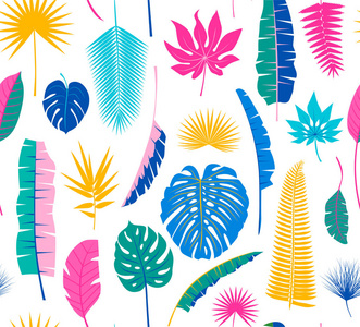 用不同的棕榈叶美丽无缝热带丛林的花卉图案背景