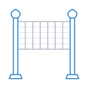 在白色背景矢量插图中隔离的排球网平面图标