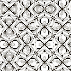 花卉黑白线艺术花卉矢量无缝图案. 装饰复杂的背景.