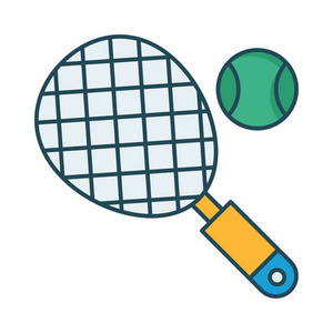 带有球平图标的网球拍，白色背景矢量插图