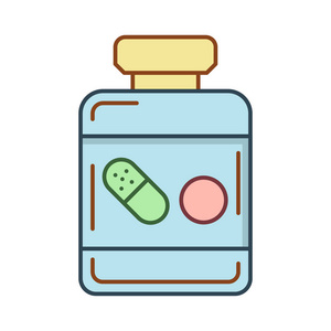 药物罐子平面图标隔离白色背景矢量插图