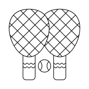 在白色背景矢量图上隔离带有球平图标的网球拍