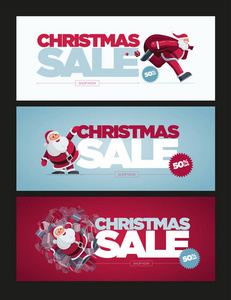 矢量圣诞横幅设计与圣诞老人插图。 圣诞节销售概念设计。 最适合海报广告或社交媒体帖子。