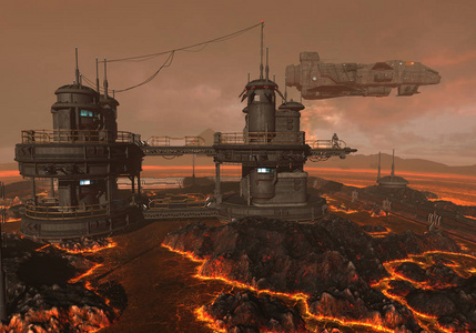 在外星人星球上的未来主义基地的例证照片