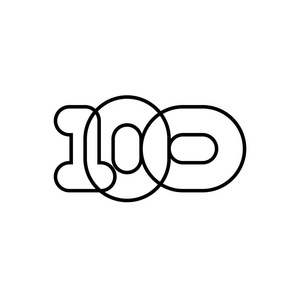 矢量符号线性数100黑色重叠细线隔离在白色背景上.