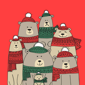 圣诞贺卡与白色圣诞熊家庭