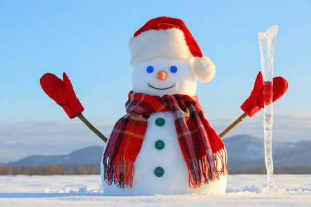 戴红帽子雪人图片