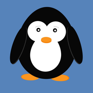 蓝色背景上孤立的可爱卡通企鹅的矢量插图。 来自寒冷大陆的动物北极居民