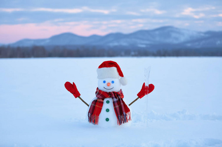 戴红帽子雪人图片