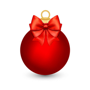 红色圣诞球与丝带和弓, 被隔绝在白色背景上