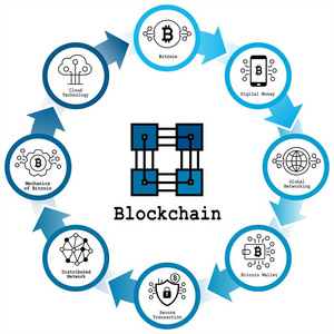 带有圆形箭头的区块链信息图形。 矢量图形插图。