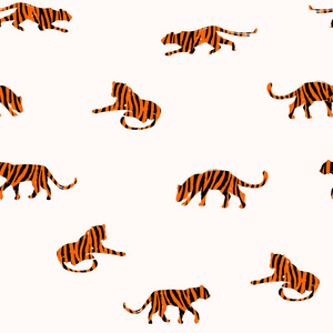 无缝的异国情调的样式与老虎的抽象剪影
