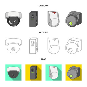 闭路电视和相机符号的矢量设计。一套闭路电视和系统矢量图标的股票