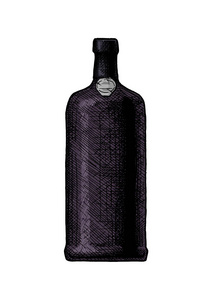 矢量手绘插图的港口酒瓶，类型葡萄牙甜点葡萄酒的复古雕刻风格。孤立在白色背景上。
