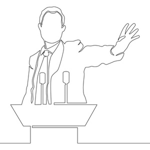 连续的一条单线画人物政治在观众面前演讲政治会议商人演讲矢量插图概念