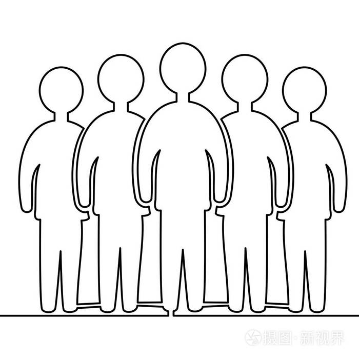 团队成员站在一起的连续线绘制矢量插图概念