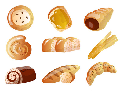 一套烘焙食品的不同类型的面包甜面包松饼饼干甜甜圈甜甜圈和其他