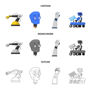 机器人和工厂标志的矢量设计。网络中机器人与空间股票符号的采集