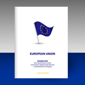 矢量封面日记或笔记本精装格式A4版面宣传册概念欧盟蓝旗黄星