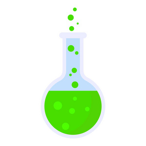 沸腾的绿色烧瓶图标, 平面样式