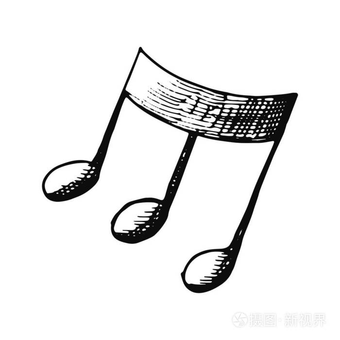 音符素描图标白色背景上的孤立物体