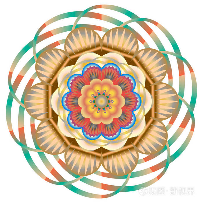 多彩东方复古图案与花纹花卉元素, 曼陀罗插画-正版商用图片13zrel-摄